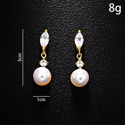 Basic Leaf Stud Earrings For Women In Silver With Bezel Setting And Zircon Inlay, Crafted From Copper