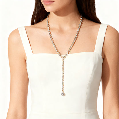 Sweet Silver Flowers Y-Necklace Lariat Necklace For Women With Zircon And Rhinestones On Cable Chain