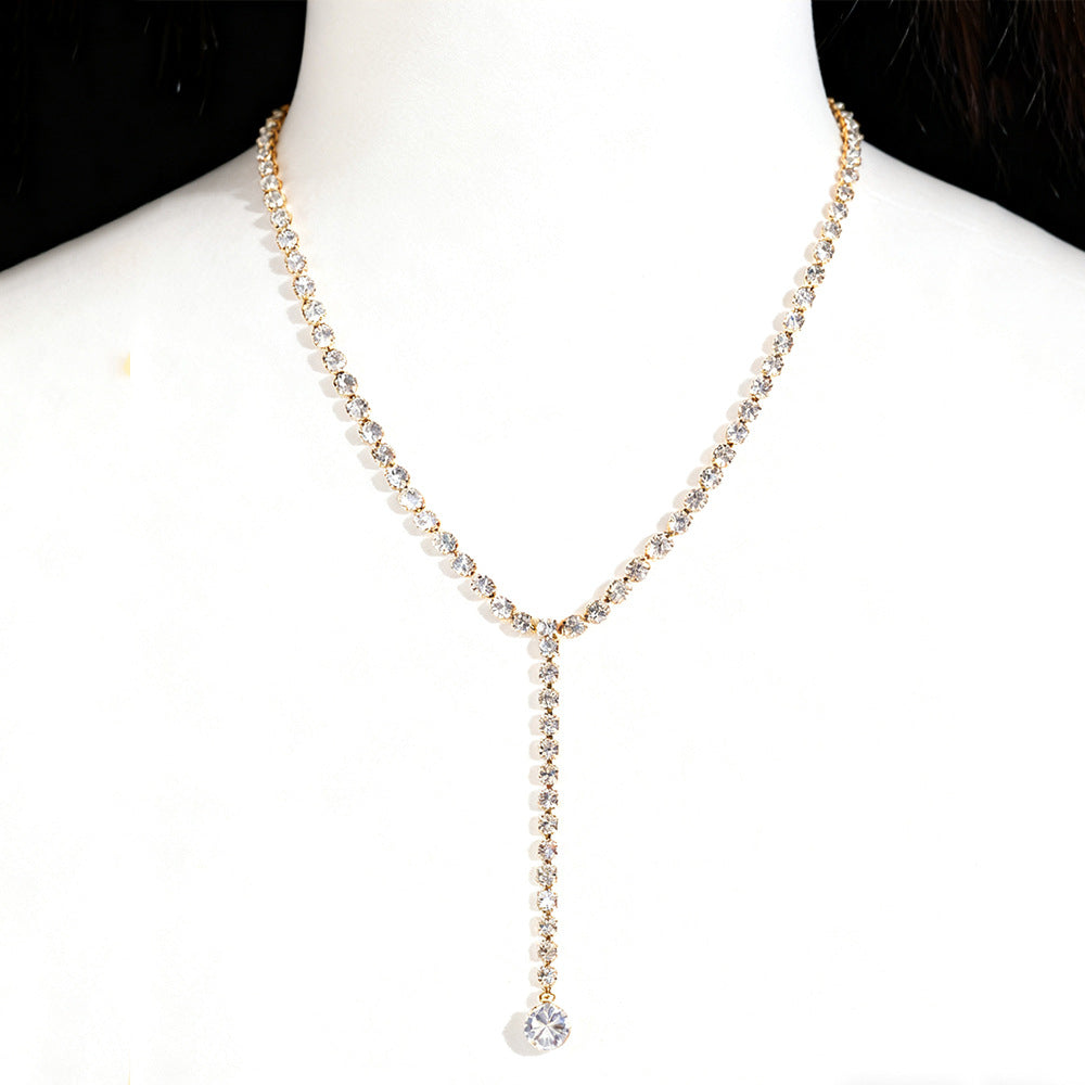 Sweet Silver Flowers Y-Necklace Lariat Necklace For Women With Zircon And Rhinestones On Cable Chain