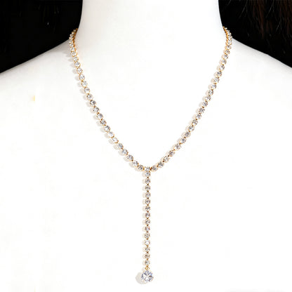 Sweet Silver Flowers Y-Necklace Lariat Necklace For Women With Zircon And Rhinestones On Cable Chain