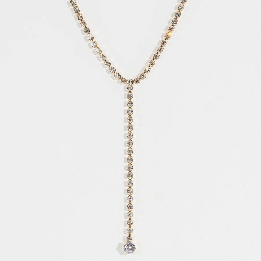 Sweet Silver Flowers Y-Necklace Lariat Necklace For Women With Zircon And Rhinestones On Cable Chain