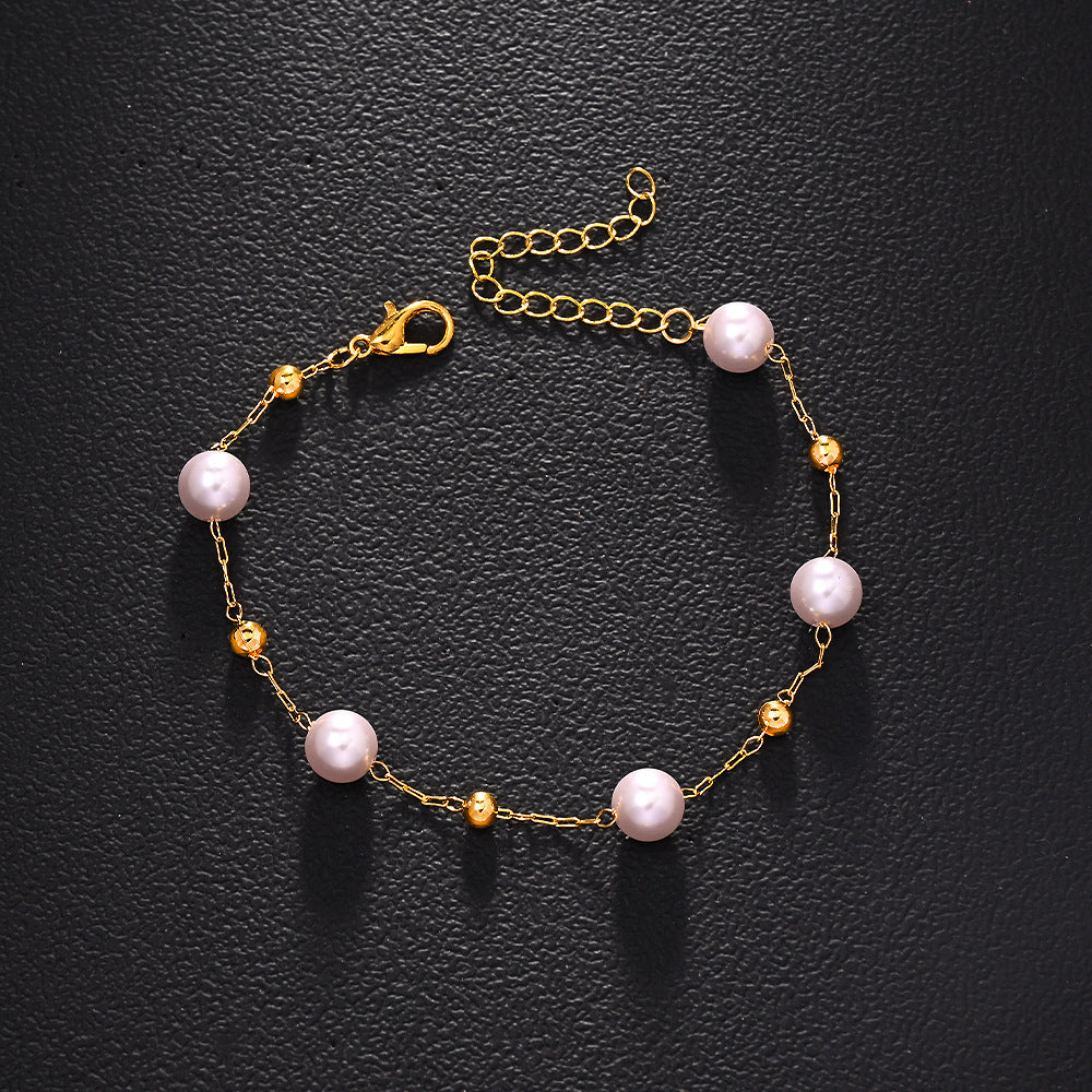 Pearl Pattern Necklace For Women In Simple Style, Featuring Electroplated Imitation Pearl With Artificial Crystal Inlay