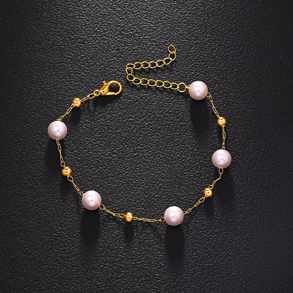 Pearl Pattern Necklace For Women In Simple Style, Featuring Electroplated Imitation Pearl With Artificial Crystal Inlay