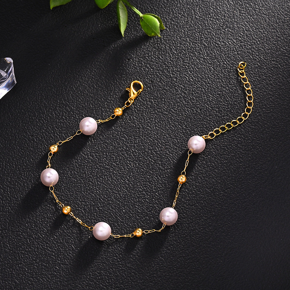 Pearl Pattern Necklace For Women In Simple Style, Featuring Electroplated Imitation Pearl With Artificial Crystal Inlay