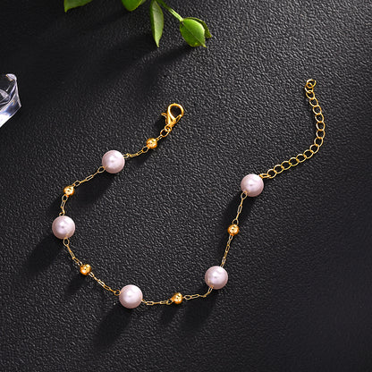 Pearl Pattern Necklace For Women In Simple Style, Featuring Electroplated Imitation Pearl With Artificial Crystal Inlay