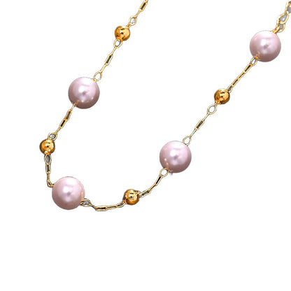 Pearl Pattern Necklace For Women In Simple Style, Featuring Electroplated Imitation Pearl With Artificial Crystal Inlay