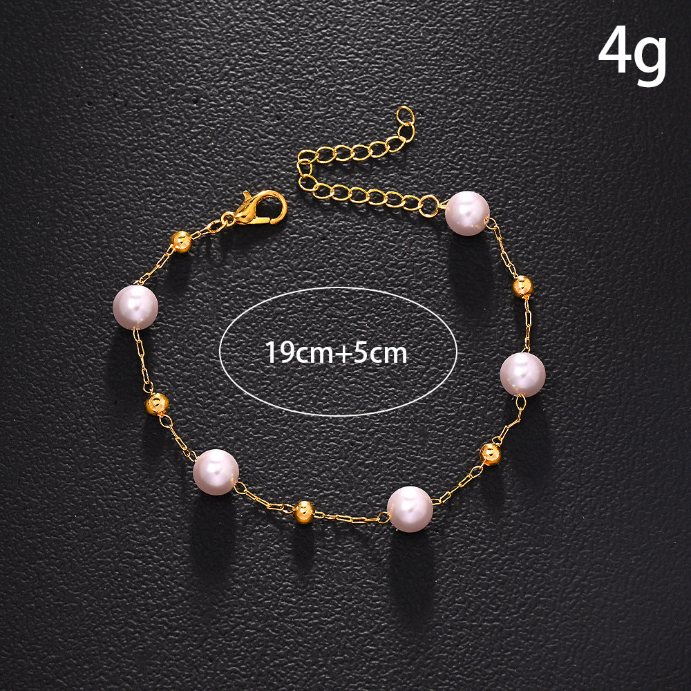 Pearl Pattern Necklace For Women In Simple Style, Featuring Electroplated Imitation Pearl With Artificial Crystal Inlay