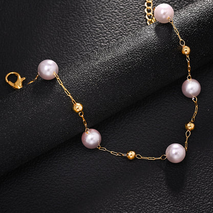Pearl Pattern Necklace For Women In Simple Style, Featuring Electroplated Imitation Pearl With Artificial Crystal Inlay