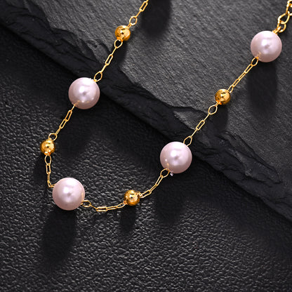 Pearl Pattern Necklace For Women In Simple Style, Featuring Electroplated Imitation Pearl With Artificial Crystal Inlay