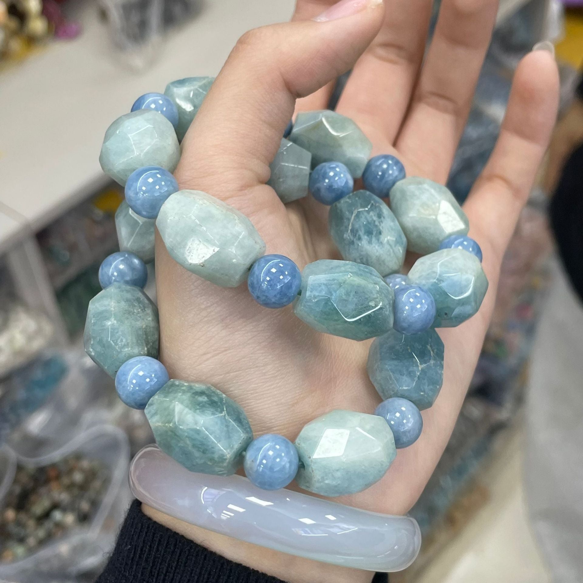 Polished Natural Stone Sea Beads Featuring March Birthstone Aquamarine, 1 Piece