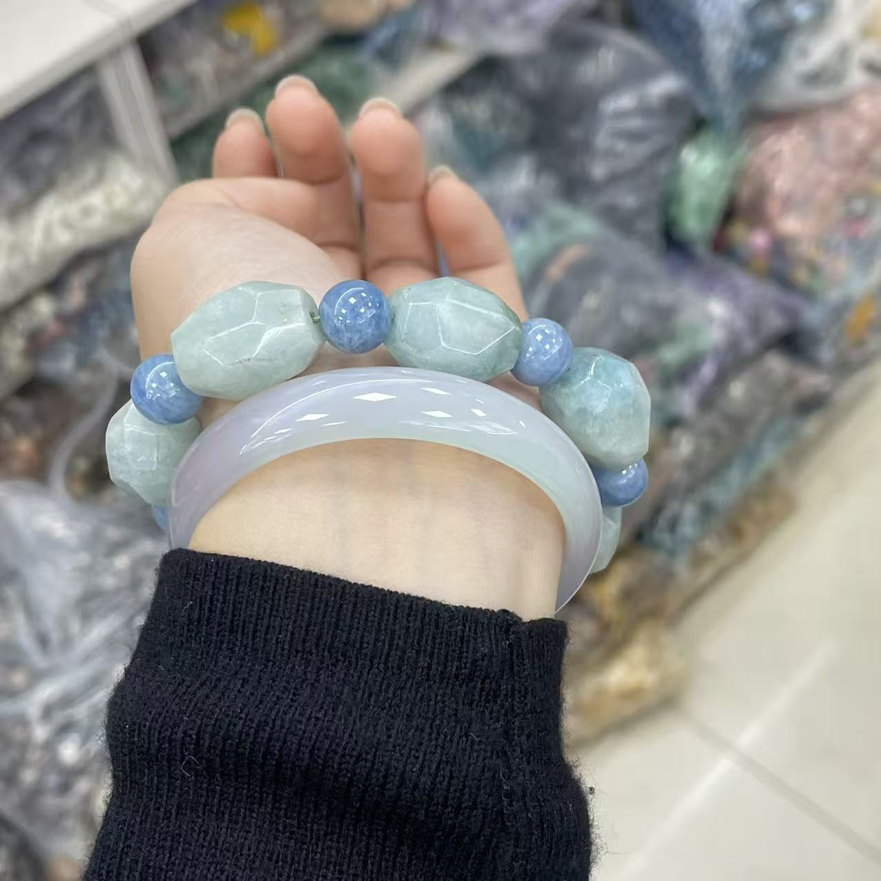 Polished Natural Stone Sea Beads Featuring March Birthstone Aquamarine, 1 Piece