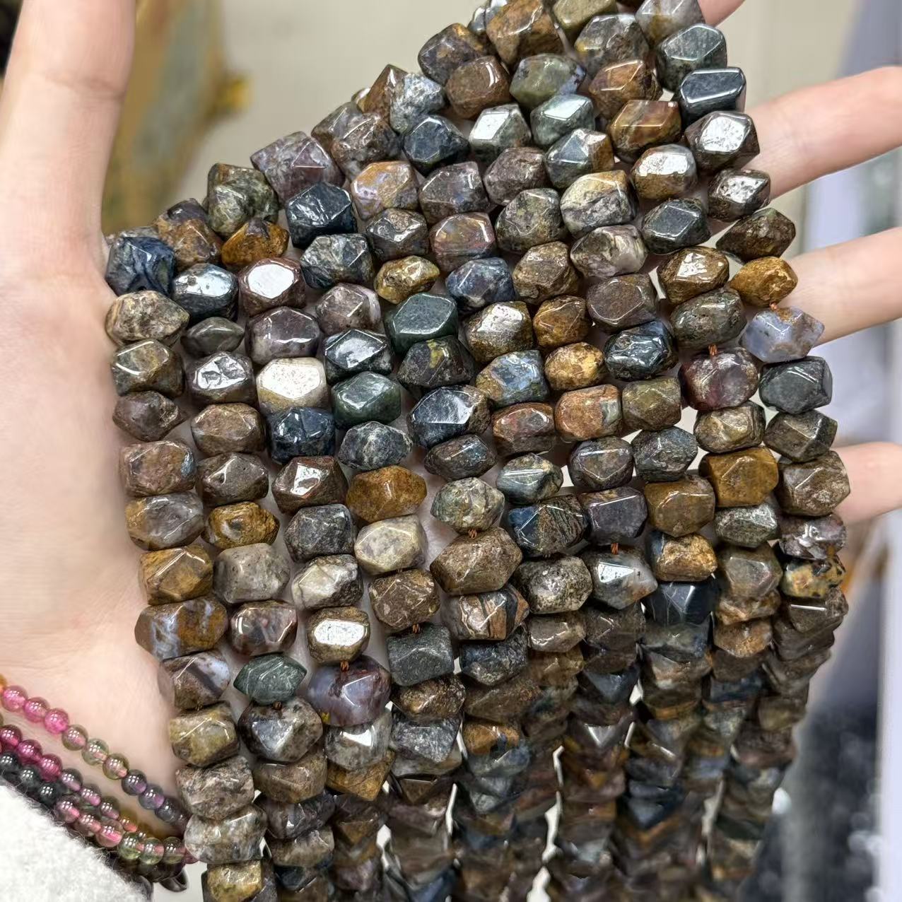 Handmade Natural Stone Beads With Crystal Inlay, 6 Mm Diameter For Jewelry Making