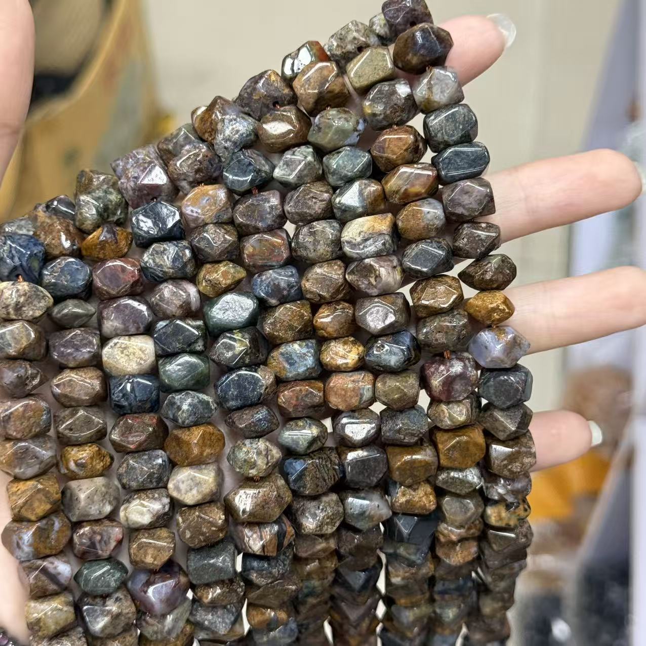 Handmade Natural Stone Beads With Crystal Inlay, 6 Mm Diameter For Jewelry Making