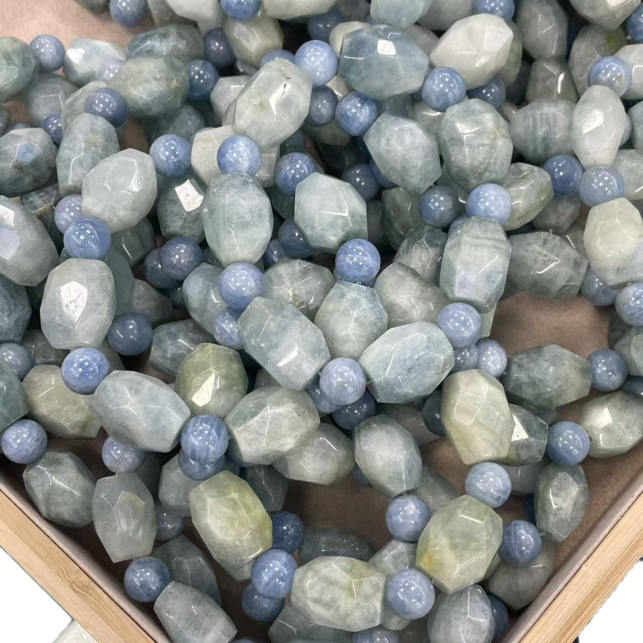 Polished Natural Stone Sea Beads Featuring March Birthstone Aquamarine, 1 Piece
