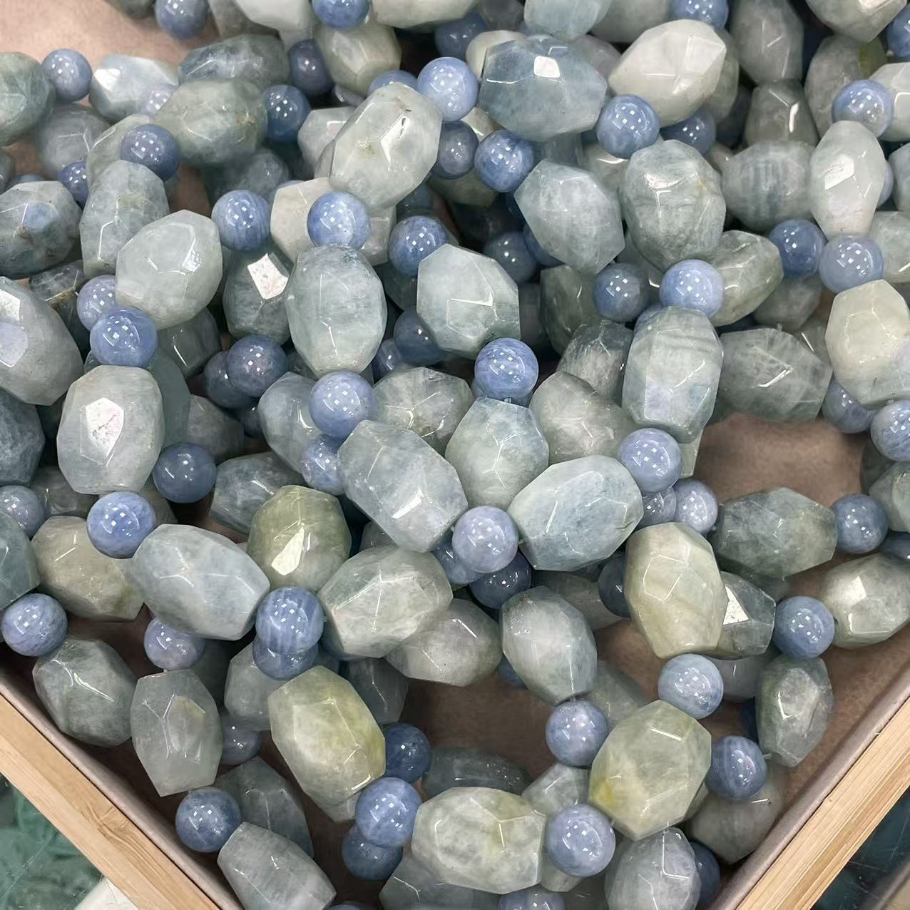 Polished Natural Stone Sea Beads Featuring March Birthstone Aquamarine, 1 Piece