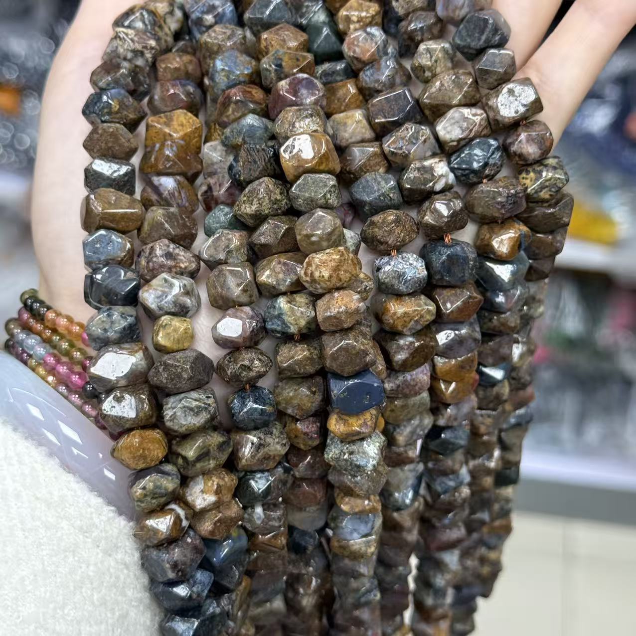 Handmade Natural Stone Beads With Crystal Inlay, 6 Mm Diameter For Jewelry Making