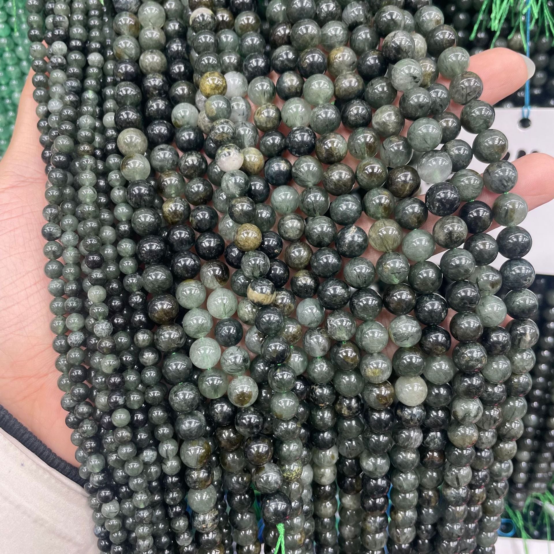 Handmade Natural Stone Beads For Jewelry Making, 6 Mm Diameter, Dark Green Color