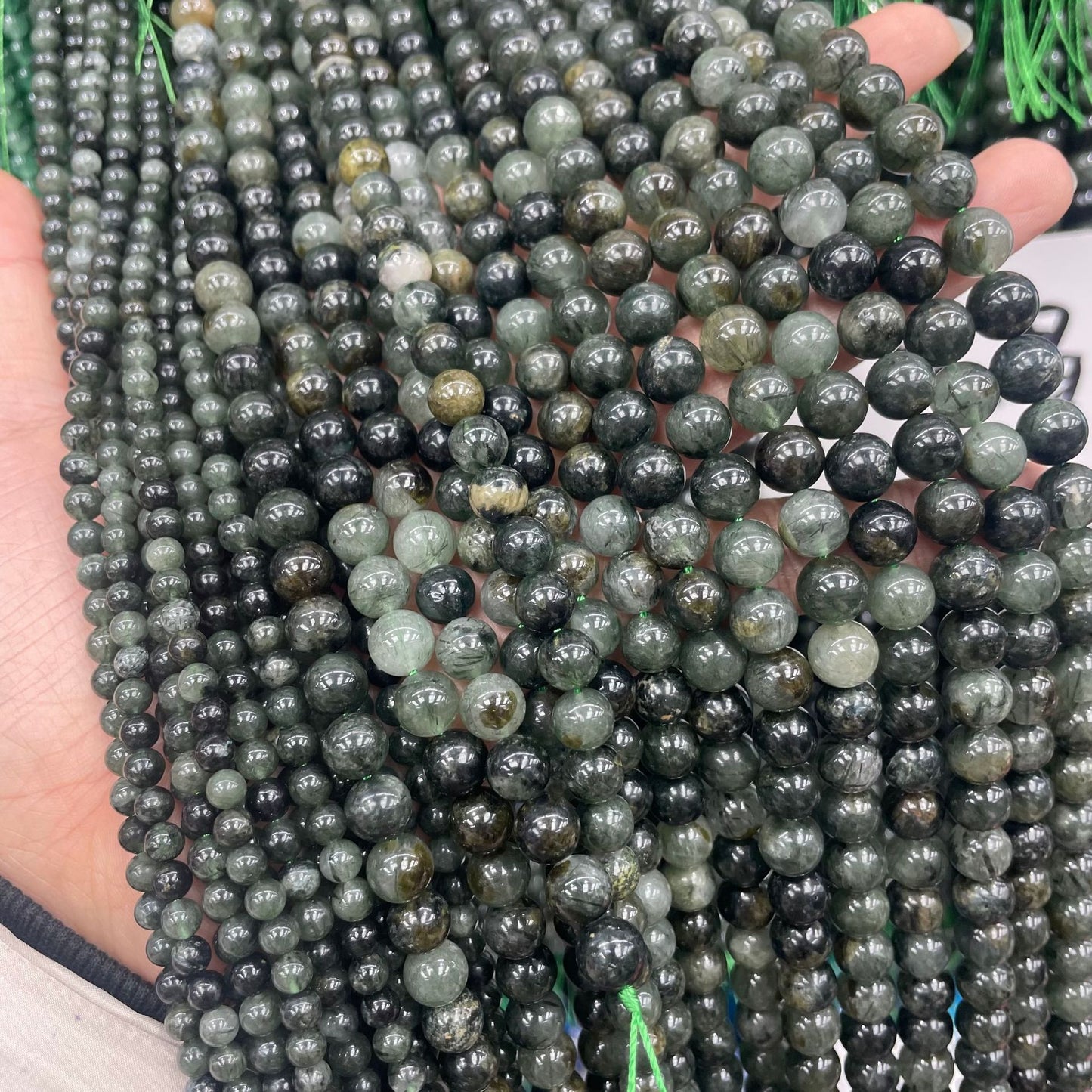 Handmade Natural Stone Beads For Jewelry Making, 6 Mm Diameter, Dark Green Color