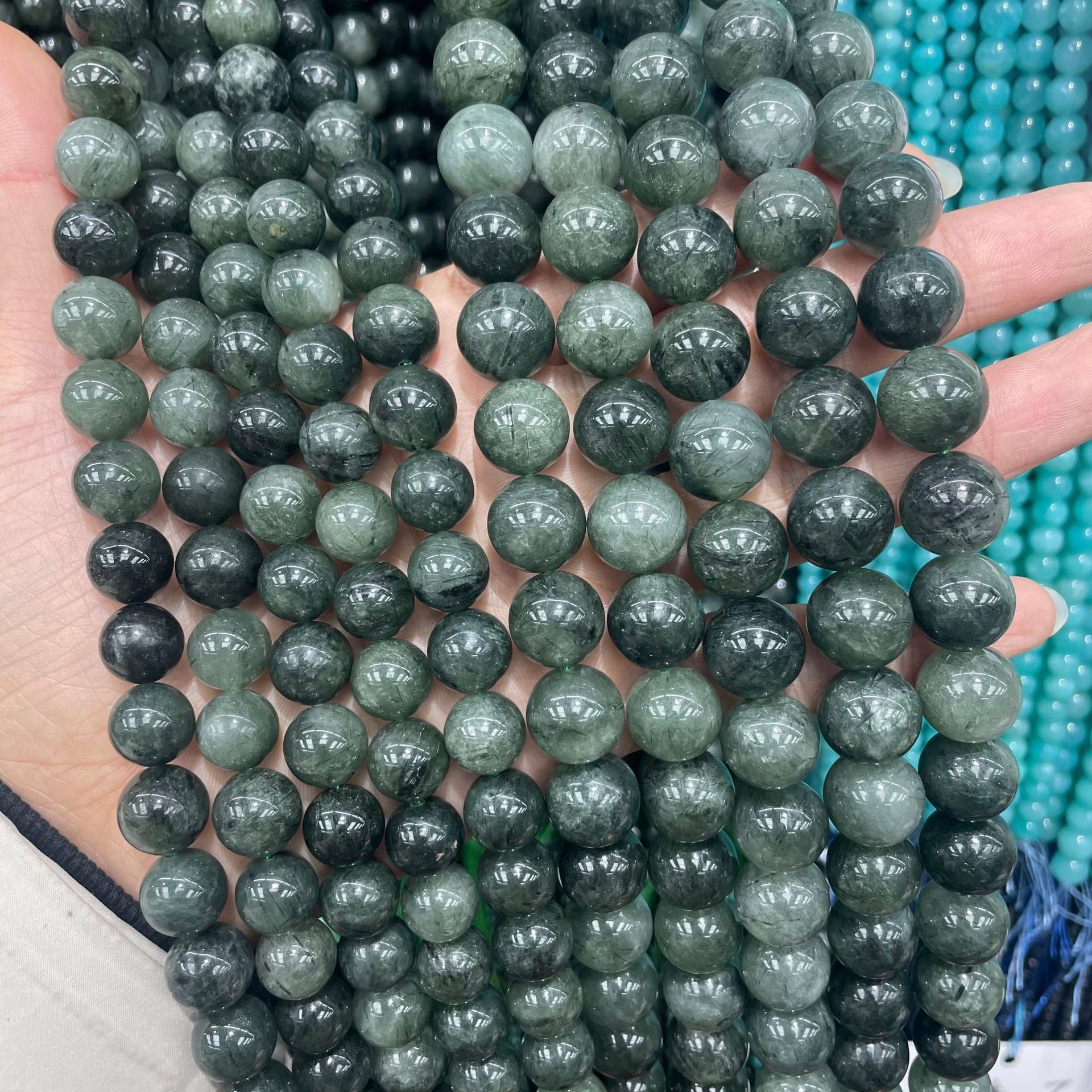 Handmade Natural Stone Beads For Jewelry Making, 6 Mm Diameter, Dark Green Color