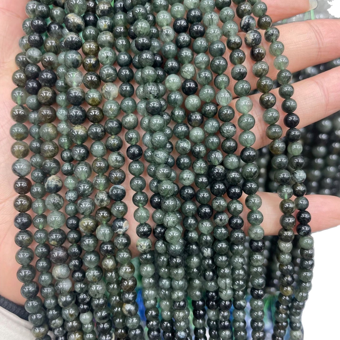 Handmade Natural Stone Beads For Jewelry Making, 6 Mm Diameter, Dark Green Color