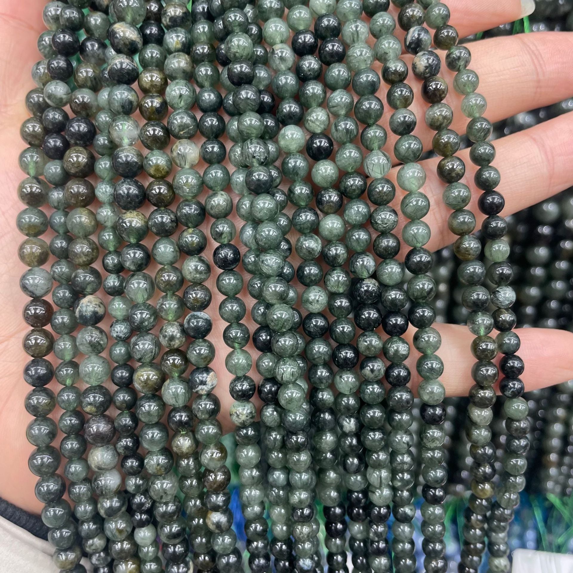 Handmade Natural Stone Beads For Jewelry Making, 6 Mm Diameter, Dark Green Color