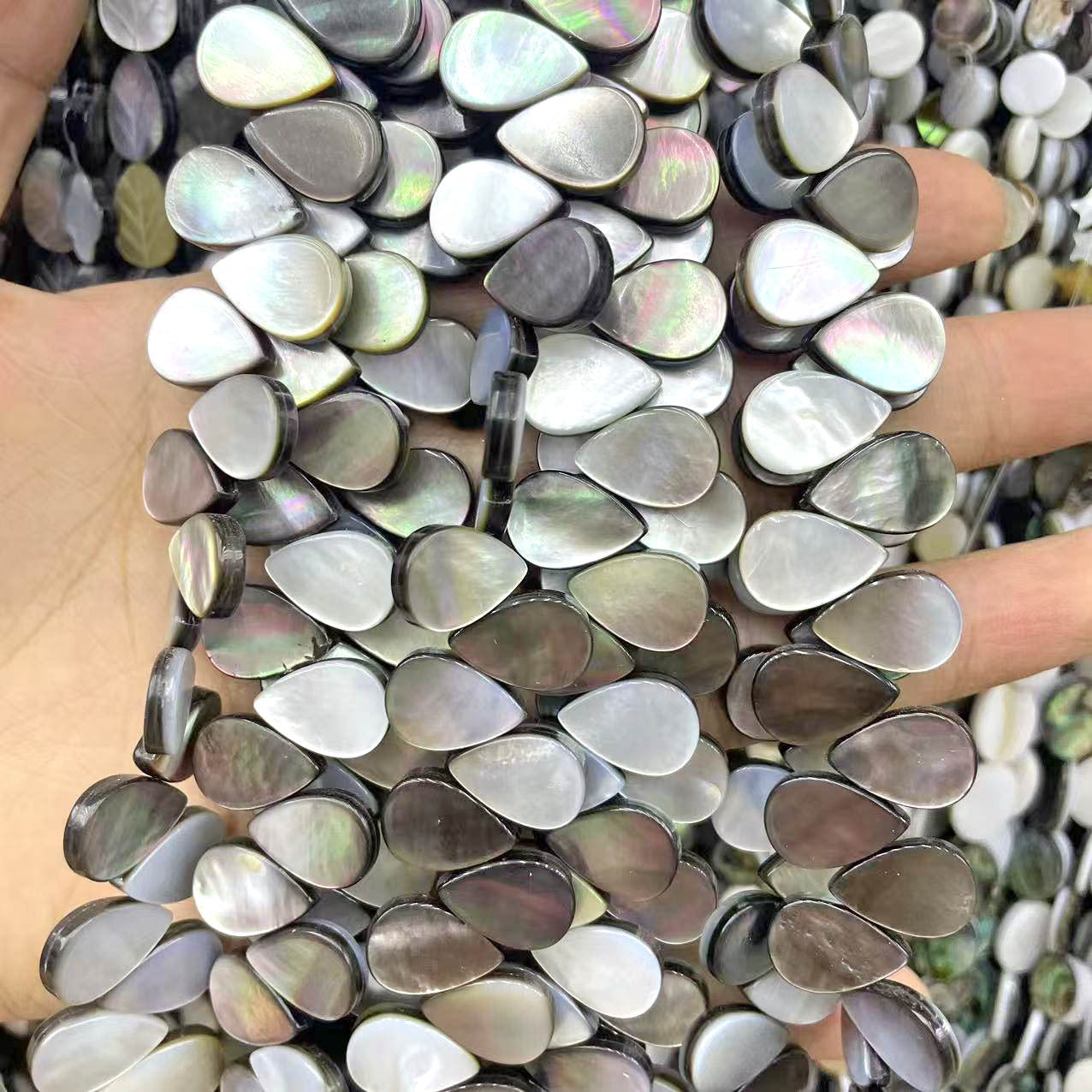 Handmade Water Droplets Shell Beads In Dyed Black, Natural Material For Jewelry Making