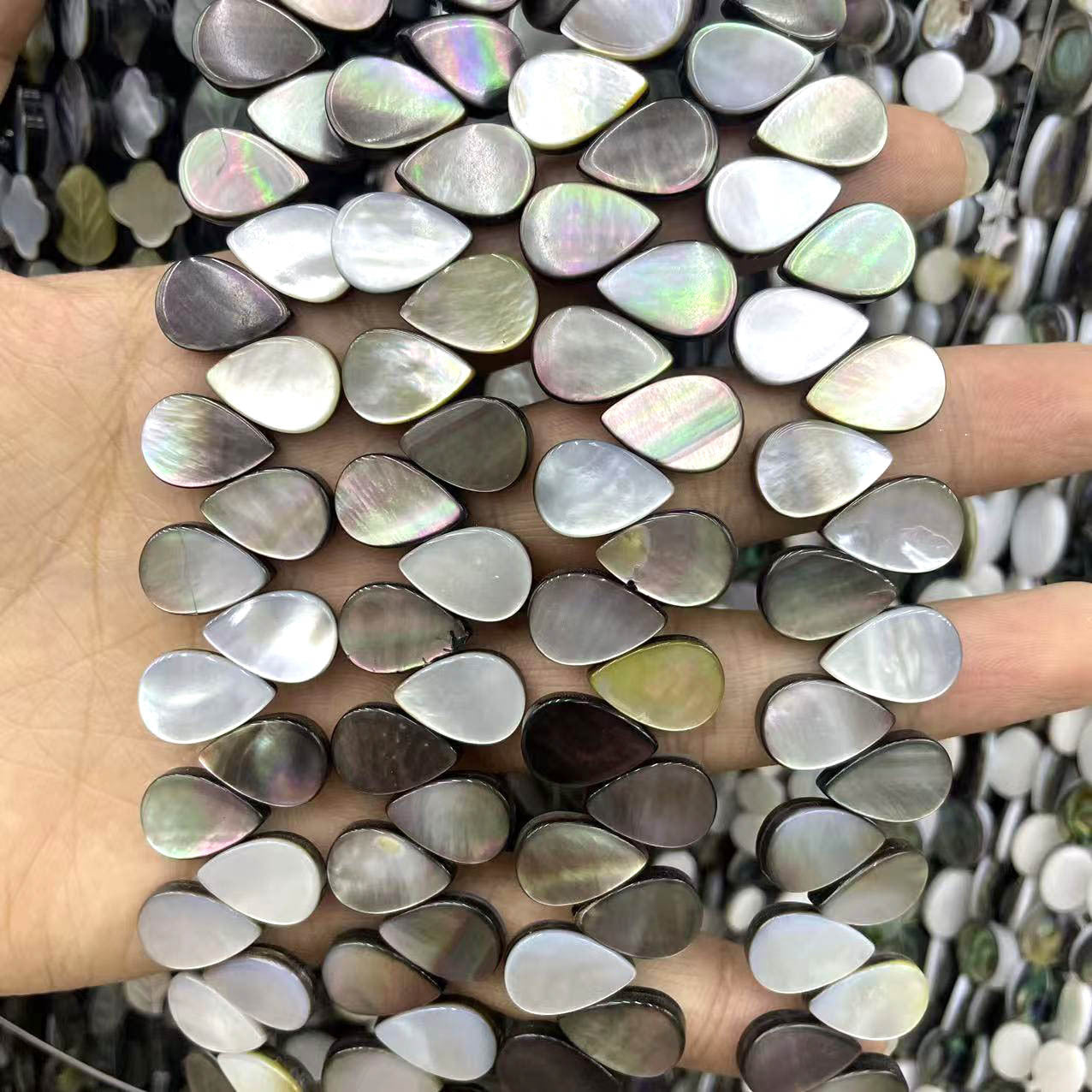 Handmade Water Droplets Shell Beads In Dyed Black, Natural Material For Jewelry Making