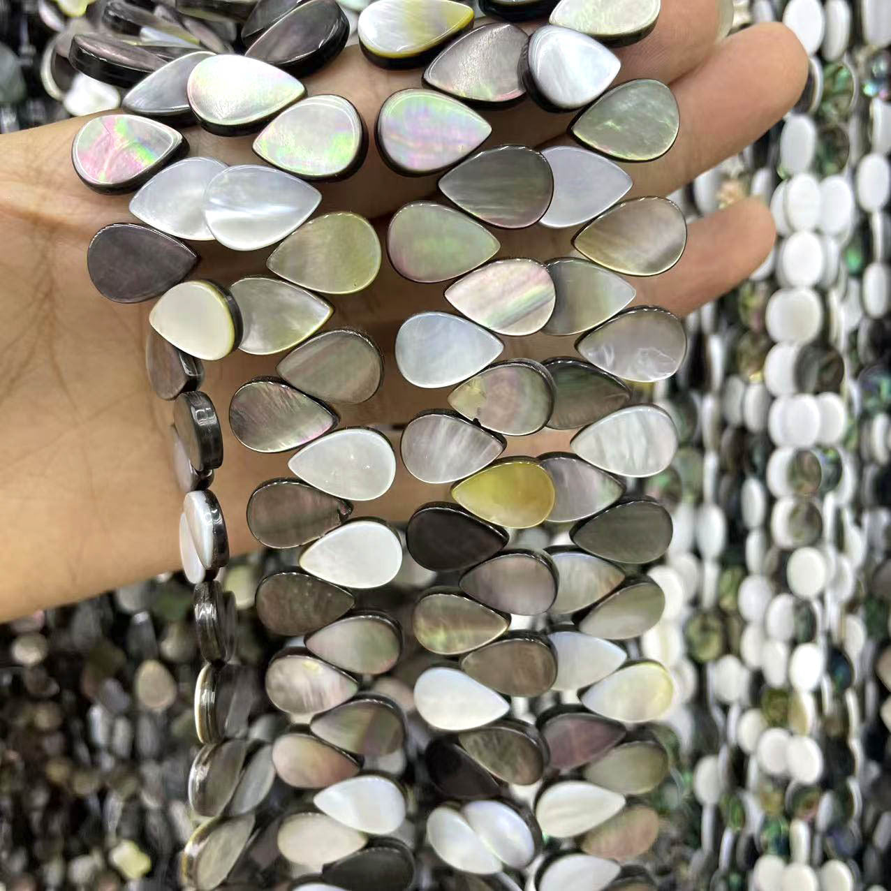 Handmade Water Droplets Shell Beads In Dyed Black, Natural Material For Jewelry Making
