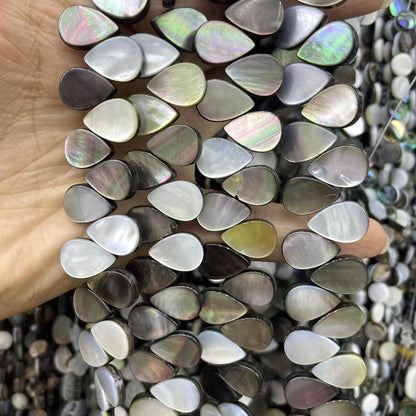 Handmade Water Droplets Shell Beads In Dyed Black, Natural Material For Jewelry Making