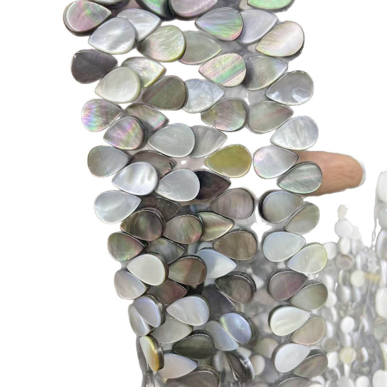 Handmade Water Droplets Shell Beads In Dyed Black, Natural Material For Jewelry Making