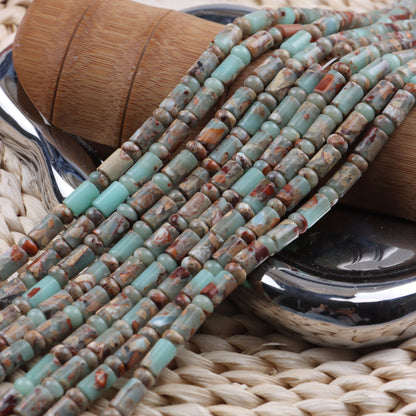 Handmade Natural Stone Beads With Snake Skin Jasper Inlay, Hole Size 6~9.9mm For Jewelry Making