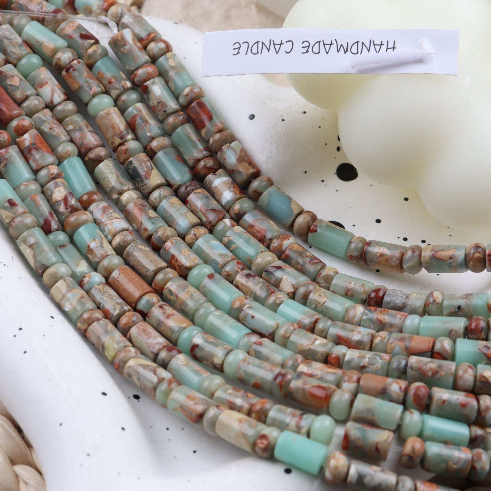 Handmade Natural Stone Beads With Snake Skin Jasper Inlay, Hole Size 6~9.9mm For Jewelry Making