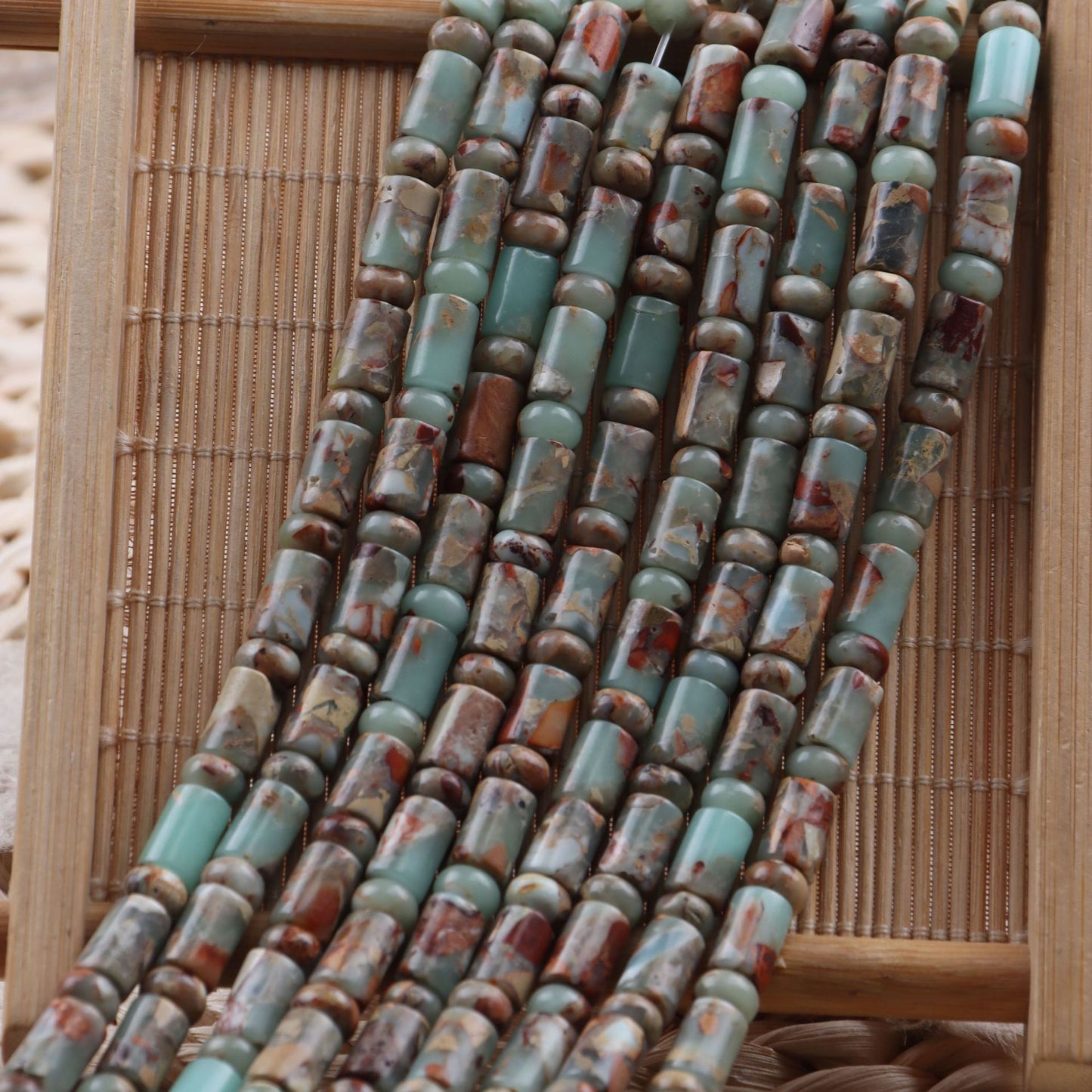 Handmade Natural Stone Beads With Snake Skin Jasper Inlay, Hole Size 6~9.9mm For Jewelry Making