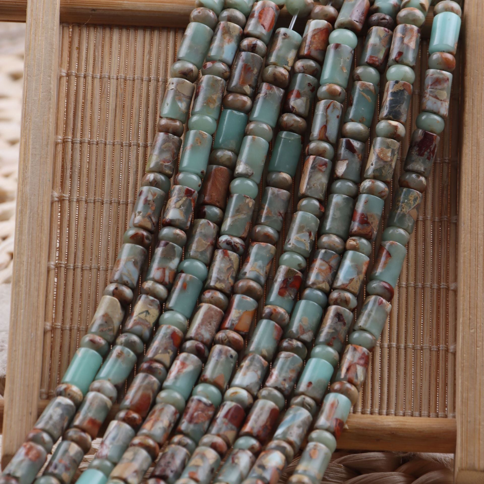 Handmade Natural Stone Beads With Snake Skin Jasper Inlay, Hole Size 6~9.9mm For Jewelry Making