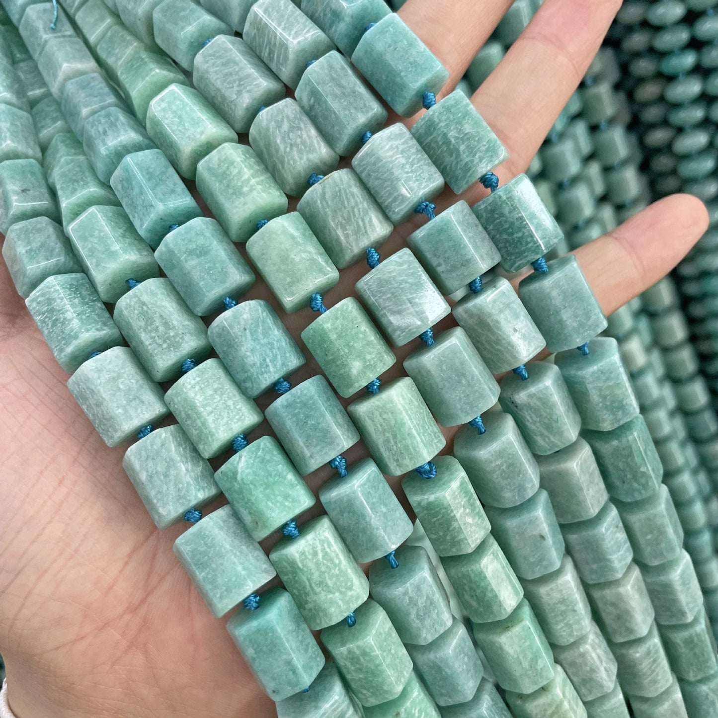 Polished Natural Stone Beads With Amazonite Inlay, Handmade Jewelry Making Beads