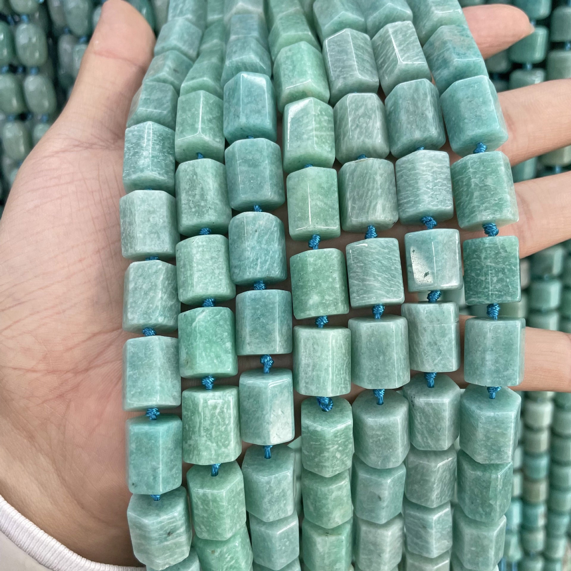 Polished Natural Stone Beads With Amazonite Inlay, Handmade Jewelry Making Beads