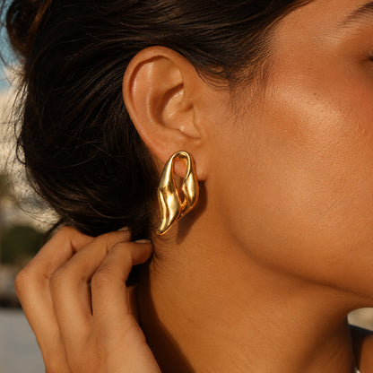 Geometric Stud Earrings For Women, Waterproof Non Tarnish 304 Stainless Steel With 0.03µm PVD Coated 18K Real Gold Plated