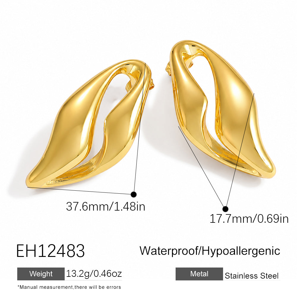Geometric Stud Earrings For Women, Waterproof Non Tarnish 304 Stainless Steel With 0.03µm PVD Coated 18K Real Gold Plated