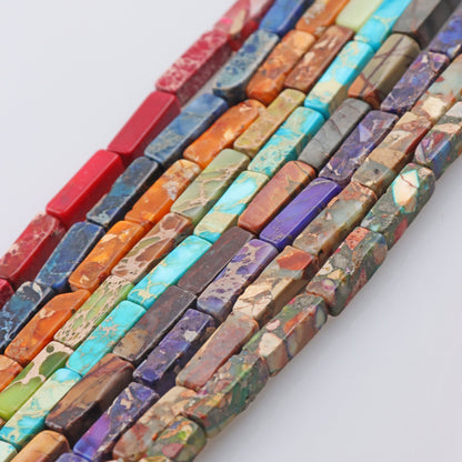 Handmade Square Natural Stone Beads With Snake Skin Jasper Inlay In Red, Bohemian Style