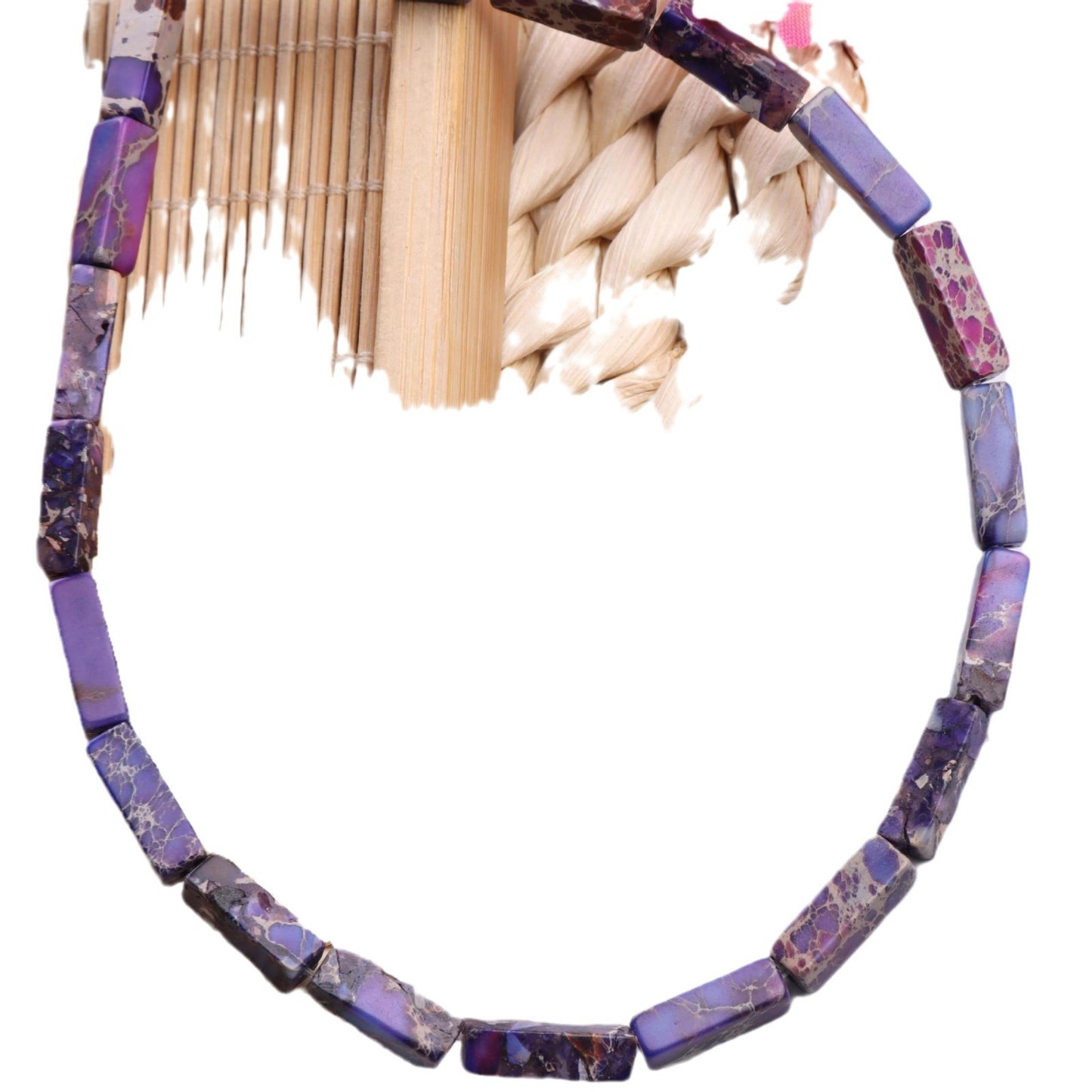 Handmade Square Natural Stone Beads With Snake Skin Jasper Inlay In Red, Bohemian Style