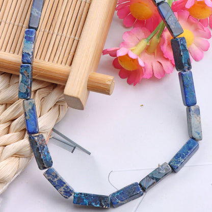 Handmade Square Natural Stone Beads With Snake Skin Jasper Inlay In Red, Bohemian Style