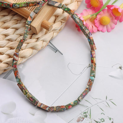 Handmade Square Natural Stone Beads With Snake Skin Jasper Inlay In Red, Bohemian Style