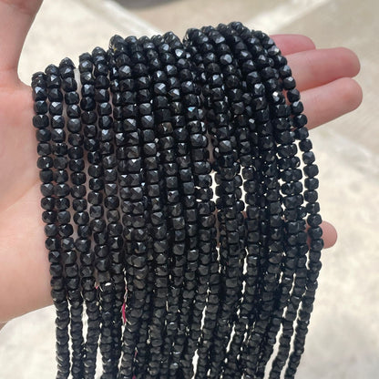Square Faceted Tourmaline Beads, Natural Stone With Polished Finish, Diameter 4mm, Perfect For Jewelry Making Featuring Cutting Craft