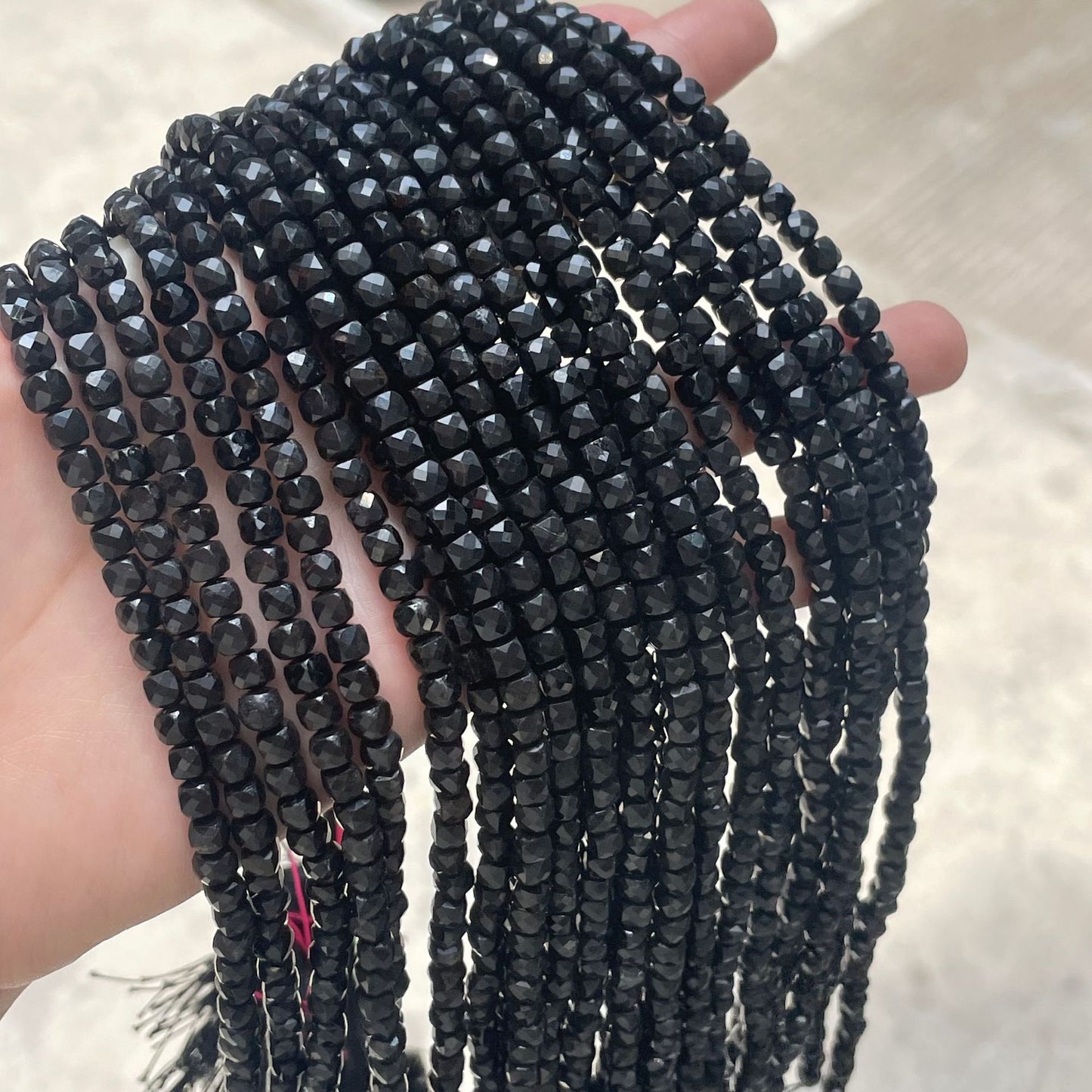 Square Faceted Tourmaline Beads, Natural Stone With Polished Finish, Diameter 4mm, Perfect For Jewelry Making Featuring Cutting Craft