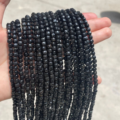 Square Faceted Tourmaline Beads, Natural Stone With Polished Finish, Diameter 4mm, Perfect For Jewelry Making Featuring Cutting Craft
