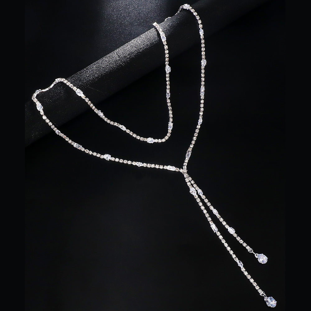 Simple Style Gold Crystal Necklace For Women With White Crystal Inlay And Elegant Box Chain