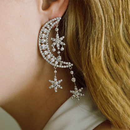 Silver Star Rhinestone Earrings For Women Featuring Sparkling Design