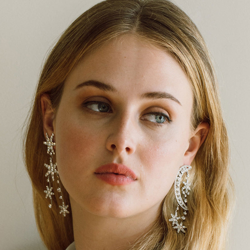Silver Star Rhinestone Earrings For Women Featuring Sparkling Design