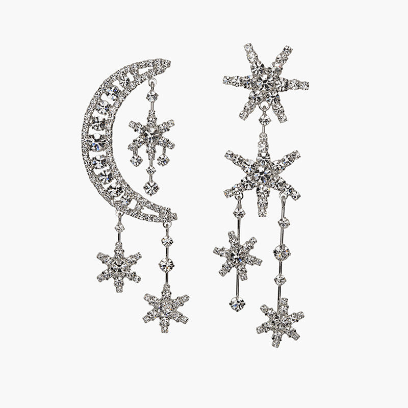 Silver Star Rhinestone Earrings For Women Featuring Sparkling Design
