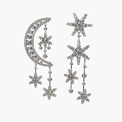 Silver Star Rhinestone Earrings For Women Featuring Sparkling Design